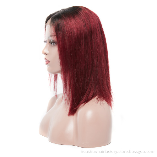 Cheap Brazilian Remy Cuticle Aligned Center Part Ombre Short 1B99J Red Frontal 99J Lace Front Bob Wig